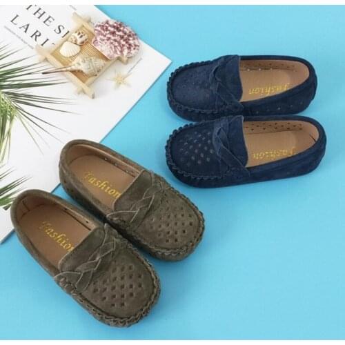 Hollow New Boys' Shoes Non-slip Beef Tendon Bottom Genuine Leather Baby Student Performance Shoes Moccasins