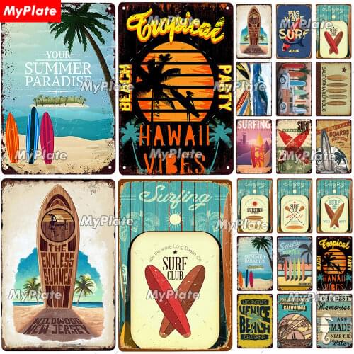 Surfing Vintage Metal Sign Tin Sign Wall Decor For Bar Summer Beach Plaque Pub Club Poster Wall Decoration