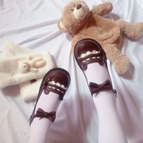 Japanese student sweet lolita shoes vintage round head comfortable women shoes cute bowknot cross strap kawaii shoes loli cos