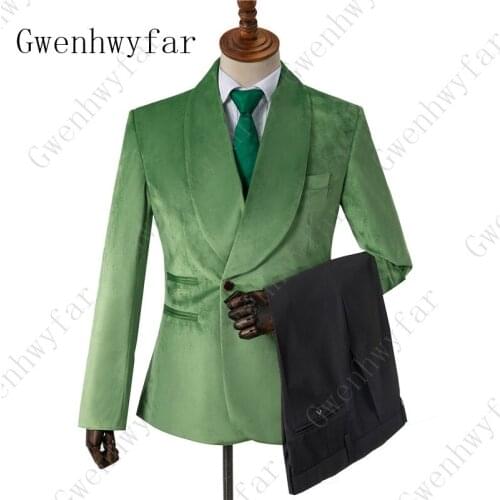 Gwenhwyfar Green Velvet Groom Tuxedo Shawl Lapel Men Suits for Wedding 3 Piece (Jacket+Pants+Vest) Costume Homme Terno Masculino