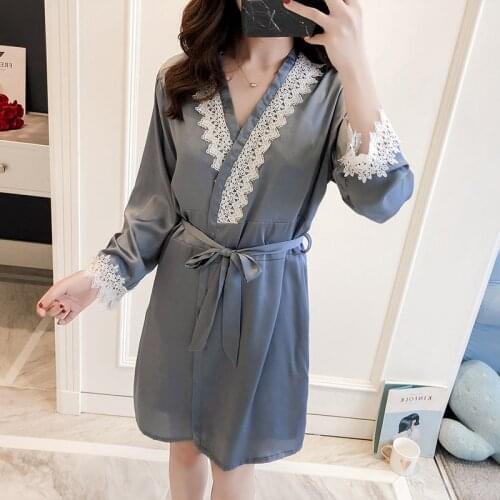 Summer New Sexy Nightgown Womens with Sling Nightdress Robe 2Pcs Sets Home Wear Korean Version Ice Silk Sleepwear Night Shirt