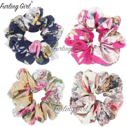 Furling Girl 1PC Peony Flower Pattern Hair Scrunchy Floral Ponytail Holder Hair ties Gum Elastic Hair Bands for Women