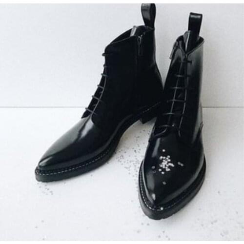 Women ankle boots shoes plus size luxury PU leather low heels gladiator booties shoes woman female mujer sapato feminino D1564