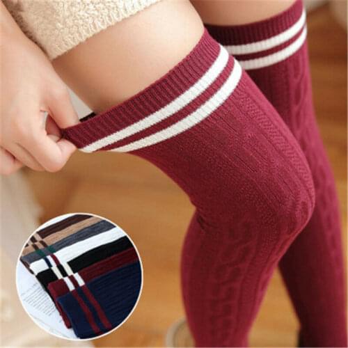 Women Stocking Knit Cotton Over The Knee Stocking Striped Thigh High Stocking Autumn Spring Wear