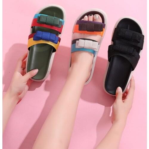 Hot summer slippers women wear wild canvas thick bottom net red beach shoes power cool sandals slippers Ladies Summer Flip Flops