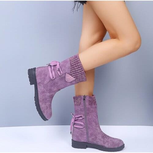 2020 Women Winter Mid-Calf Boot Flock Winter Shoes Ladies Fashion Snow Boots Shoes Thigh High Suede Warm Botas Zapatos De Mujer