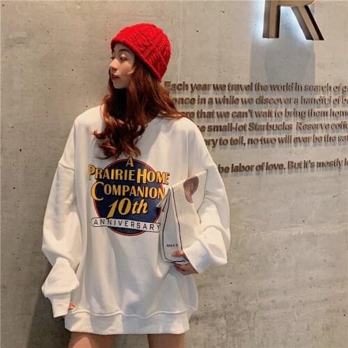 Womens Sweatshirt Korean Harajuku Casual Tops Woman O Neck Long Sleeve Letter Printing Sweatshirt All-match Ladies Pullovers