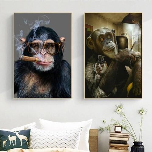 Animal Art Smoking Monkey Canvas Painting On The Wall Art Posters Prints Wall Pictures for Living Room Home Wall Cuadros Decor