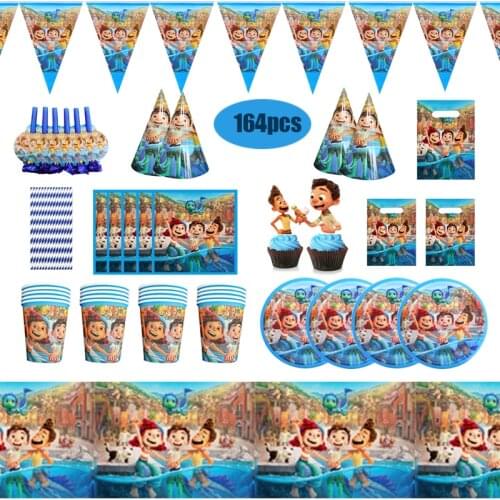 164pcs Disney Pixar Luca Party Disposable Tableware Set Baby Shower Paper Plate Cup Napkins Balloons Decoration For Kids Gift