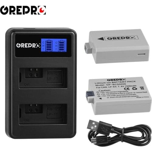 2Pcs 1500mAh LPE5 LP-E5 LP E5 Battery + LCD USB Dual Charger for Canon 450D 500D 1000D Kiss X2 X3 F Rebel XSi Xli XS L15 Cameras