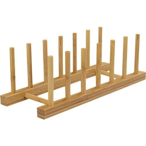 6 Grids Kitchen Dish Storage Tray Shelf Bamboo Holder Plate Bracket Drainer