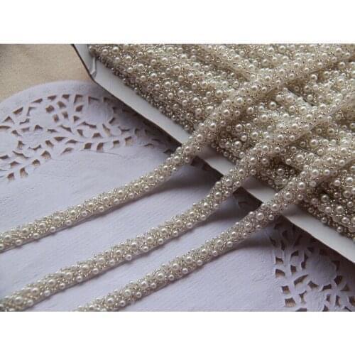 7yards Width1cm Craft Braided Beaded Fake Pearls Rhinestones Trim Embroidered Trim Costume Applique Sewing on Trim