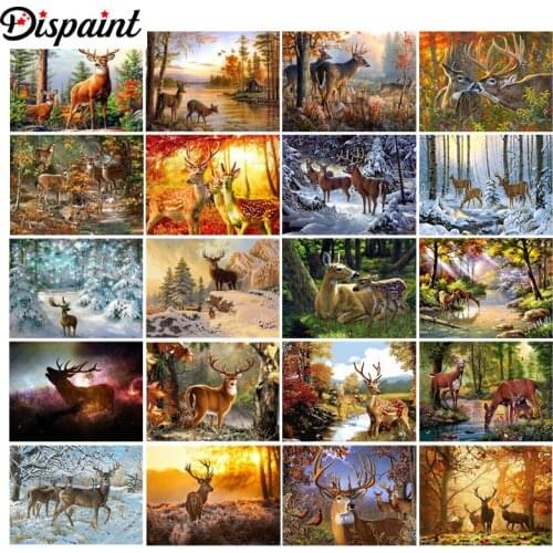 Dispaint 5D Diamond "Animal deer scenery" Diamond Embroidery Full Round/ Square Diy Diamond Painting Cross Stitch Home Decor