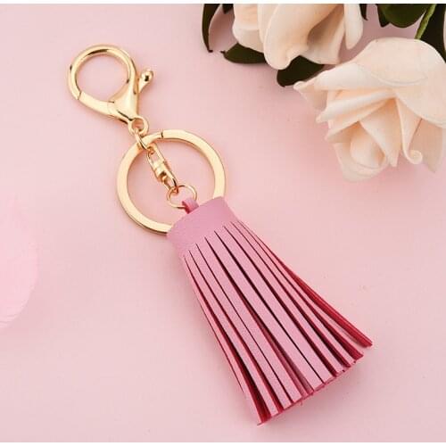 19color Tassel Keychain Elegant Gold Color Pendant Key Holder Cover Cap Women Gift 6cm Leather Tassel Porte Clef Key Chain