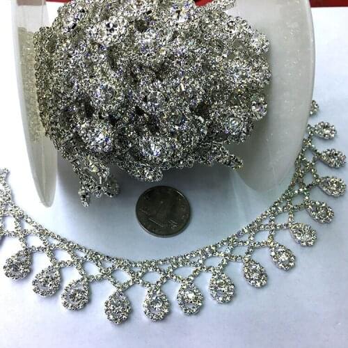 Crystal Rhinestones Chain Silver Base Tirm DIY Wedding Dress Accessories Rhinestone Applique Chain