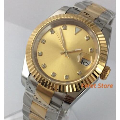 BLIGER 40mm Top luxury Mechanical men Watch Sapphire Crystal Gold Dial Date 21 Jewelry Miyota 8215 Movement Automatic Watch