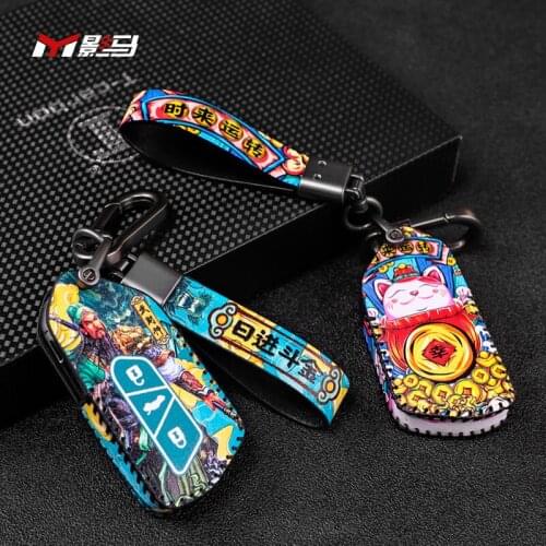 Leather Car Key Cover For VW Volkswagen Golf 8 Mk8 2020 Skoda 3 Buttons Smart Keyless Remote Control Fob Cases Keychain Holder