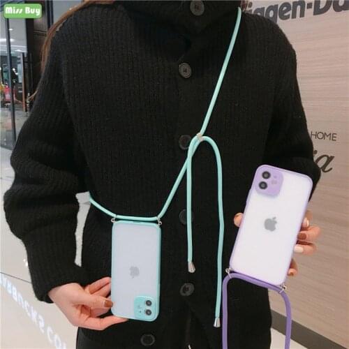 Crossbody Necklace Strap Lanyard Cord Silicone Phone Case For iPhone 12 11 Pro Max 12 Mini X XS Max XR 6 6S 7 8 Plus Color Frame