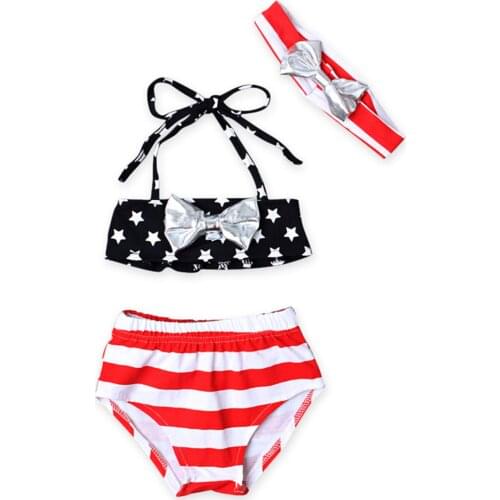 Baby Swimwear For Girls Star Striped Print Beach Kawaii Halter Tankini 2-piece Swimsuit Swim Outfits Bimba Beach Baby Clothes