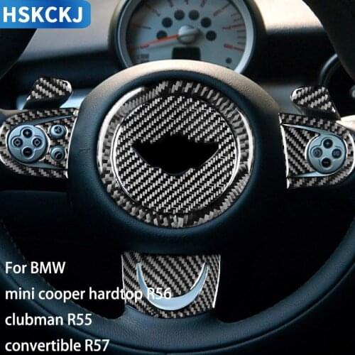 For BMW Mini Cooper Hardtop R56 Clubman R55 Convertible R57 Carbon Fiber Stickers Steering Wheel Cover Trim Car Accessories