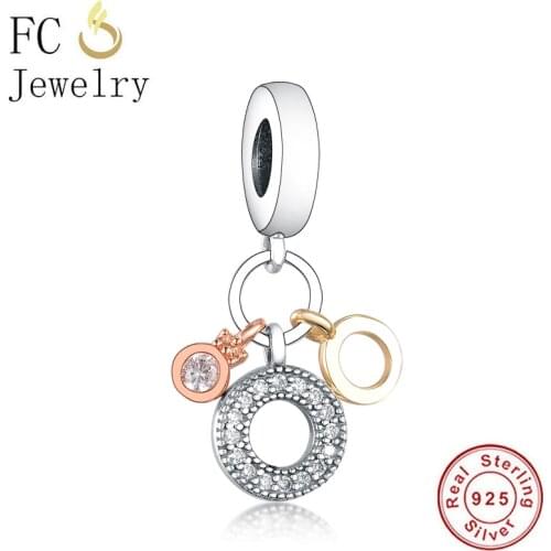 FC Jewelry Fit Original Brand Charm Bracelets 925 Silver Rose Gold Round Circle Zirconia Bead For Making Women Berloque 2020