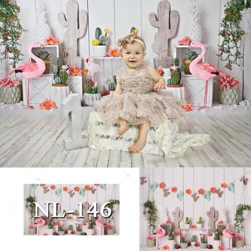 Background for Photography Mexican Cactus Pink Flowers Tropical Flamingo Girl Birthday Decor Backdrop Photo Studio Photocall