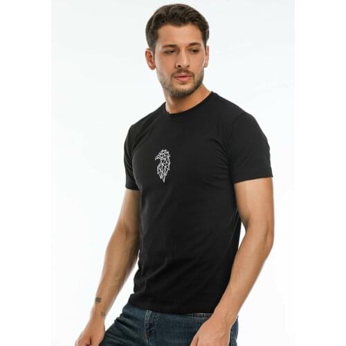 Argentum Look Mens Black Eagle Embroidered 100 Cotton Regular T-shirt AL-TS0005