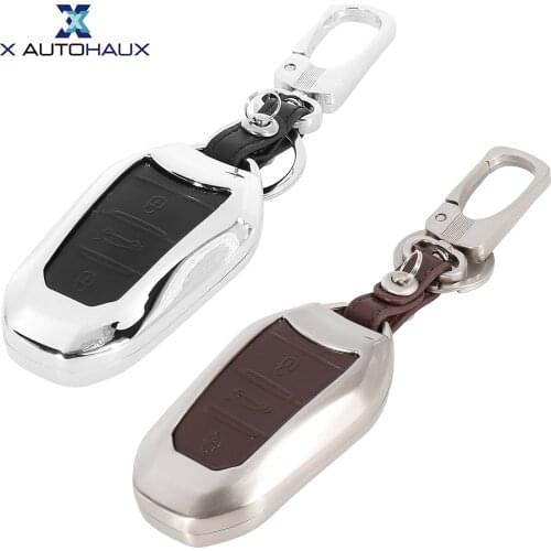 X Autohaux 3 Buttons Remote Key Cover Holder Fob Keychain Zinc Alloy Car Key Cover Protector for Peugeot 408 308S 508 301 407