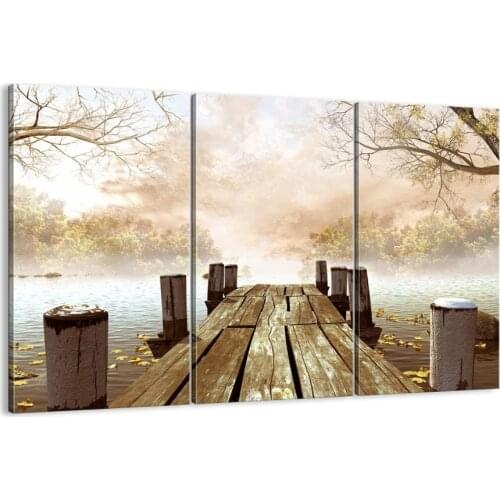 Canvas printing small wooden bridge lake 3 classic style decoration wall landscape painting art decorative printing framed