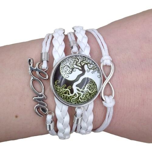 Yin-Yang Tai Chi Multilayer Retro Antique Leather Bracelet Punk Tree of life Time Gem Female Party Gift AT157-168