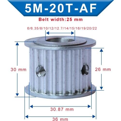 Pulley wheel 5M-20T Bore Size 6/6.35/8/10/12/12.7/14/15/16/19/20/22 mm pulley Slot Width 26 mm For Width 25 mm 5M-timing belt