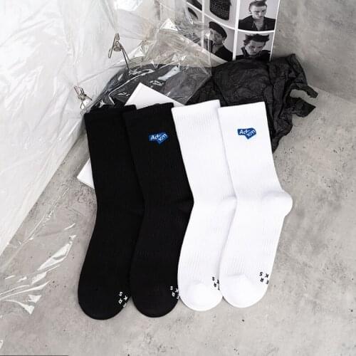 Korea High-quality Black White Embroidered Letter Crew Socks Women Hip Hop Fashion Harajuku Unisex Simple Cotton Men Long Socks