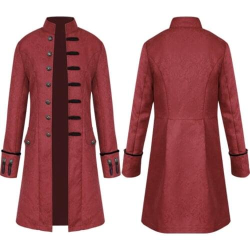 Medieval Retro Red Mens Jacket Coats Cosplay Steam Punk Costume Fancy Party Dress Uniform