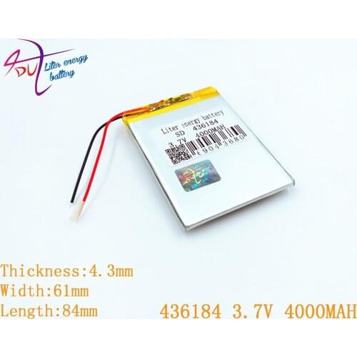 Liter energy battery 3.7V,4000mAH,[436184] NTC;PLIB;polymer lithium ion / Li-ion battery for tablet pc;POWER BANK;CELL PHONE