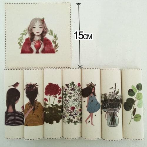 Girl Cotton Linen Hand dyed painting Digital Printed Quilt Fabric 15cmx15cm DIY Handmade patchwork 6pcs/lot