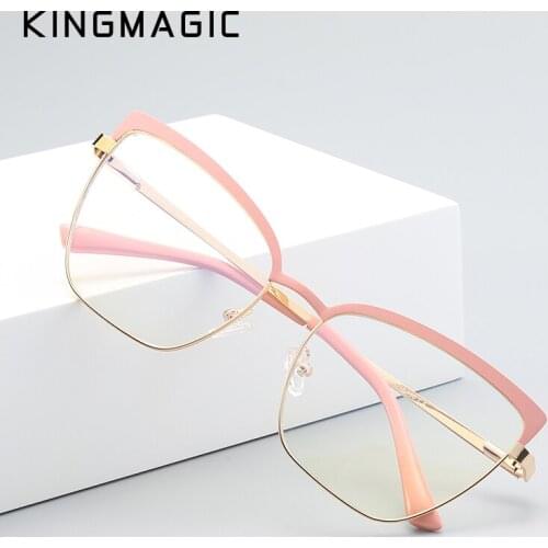 KINGMAGIC Cat Eye Metal Anti Blue Light Glasses Frame Men Women Computer Games Goggles Eyeglasses Optical Spectacle Frame