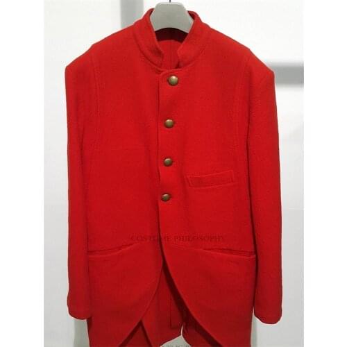 Yamamoto male woolen coat red retro stand-up collar