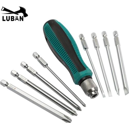 9pcs/set Precision Screwdriver Bit Set 9 IN 1 Screwdrivers Kit Bag 8 Insert Bits 1pcs Rubber Handle Hand Tool Set Green with bag