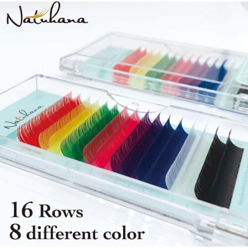 NATUHANA 16rows Red Yellow Green Pink Purple Blue White Brown MixColor Eyelash Extension Premium Individual Mink Colorful Lashes