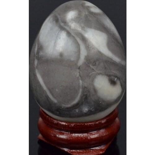 34x44MM Natural Gemstone Shell Fossil Jasper Sphere Egg Chakra Healing Reiki Stone Carved Decorative Crafts W/Stand, Minerals