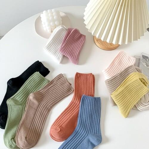 Socks Medium Tube Socks 2021 Pure Cotton Pure Color Autumn and Winter Pile Socks Japanese Pure Color Spring and Autumn Korean
