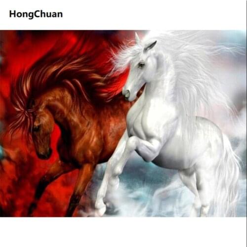 New Year Couple Horse 5D DIY Square/Round Diamond Painting Cross Stitch Home Decoration Gift Mosaic Diamond Embroidery