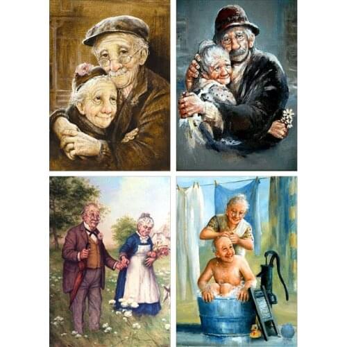 New 4 Pack Elderly Couple 5D DIY Diamond Painting Kits Full Drill Rhinestone Embroidery Cross Stitch Home Decor