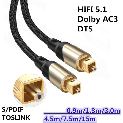 OD3.5 Digital Sound SPDIF Optical Cable Toslink Cable Fiber Optical Audio Cable with braided jacket 0.9m 1.8m 3m 4.5m 7.5m 15m