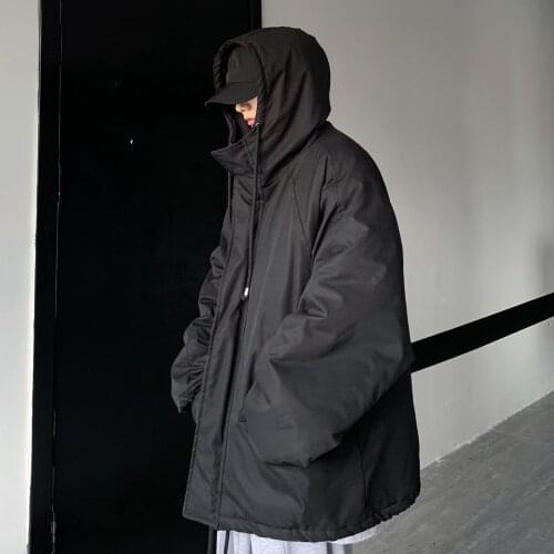Autumn Winter Mens Black Wind-proof Hooded Parka Coat Thick Warm Loose Oversize Outwear B7