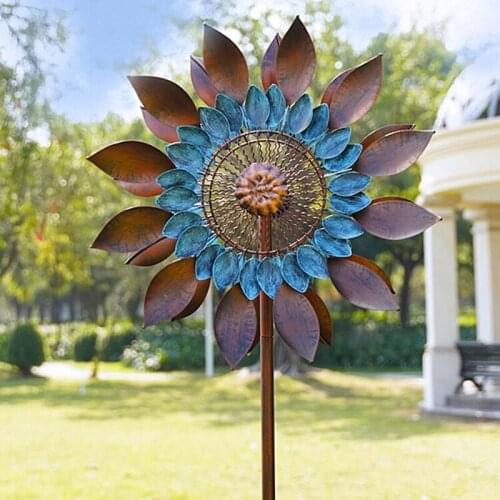 Pastoral Sunflower Windmill Outdoor Yard Lawn Garden Wind Spinners Iron Art Windmill Garden Yard Decoration Wind Spinner