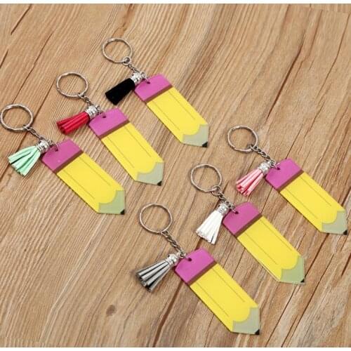 Personalized Blank Letters Tassel Key Ring Teachers Day Gifts Pencil Key Chain Acrylic Keychains Favor Festival Decor SN1586