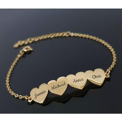 Engraved Family Members Nameplate Charm Bracelets Personalized Heart Name Bracelets Customized Jewelry Mom Sister Best Gifts
