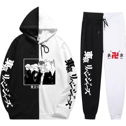Casual Summer Man 2 Pieces Sets Anime Tokyo Revengers Print hoodies sets Loose Simplicity Patchwork Thin Hoodie+Patchwork Pants