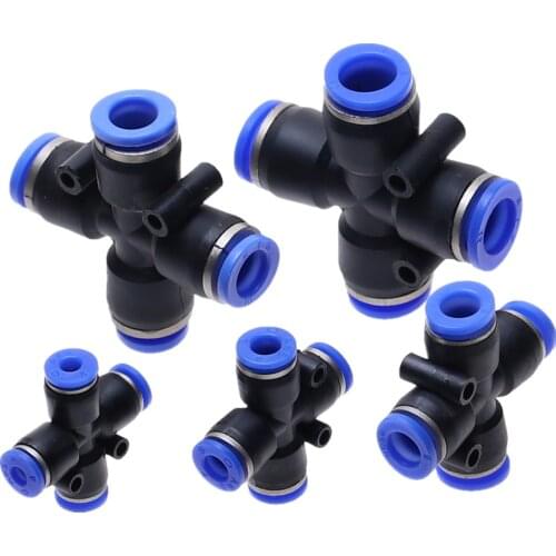 PZA 4 6 8 10 12mm Air Fitting 4-Way Cross Shaped Splitter Push in Pneumatic Tube Connector Quick Fittings